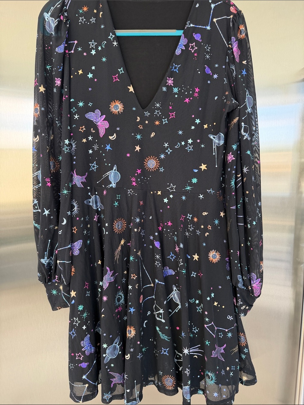 Blackmilk Black Cosmic Motif Long Sleeve Skater Dress